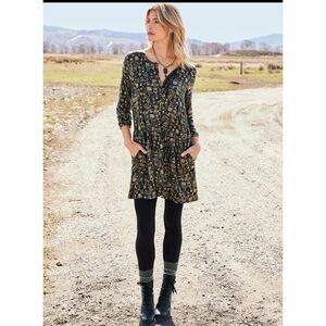 Peruvian connection Alpine flower tunic/dress black half sleeve large #711